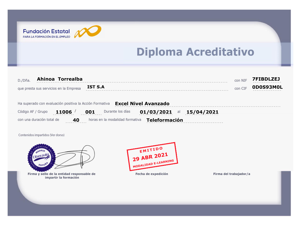 Diploma Acreditativo FUNDAE